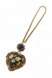 Orecchini e Collana cuore sacro nero con foglia oro