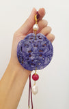 Collana con ciondolo giada viola e perla naturale