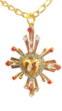 Collana dorata con ex voto cuore sacro e raggi