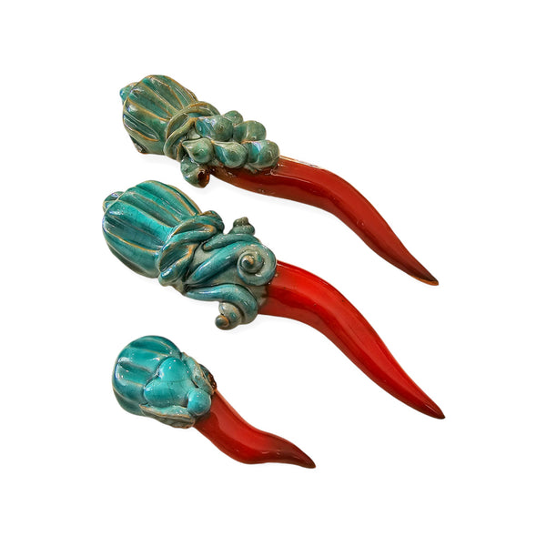 Corno Portafortuna In Ceramica Handmade - Rosso Con Nastro, Per Bomboniere - Foto 6