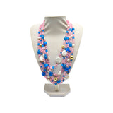 Collana 5 fili in quarzo rosa, occhio di gatto turchese e perle naturali