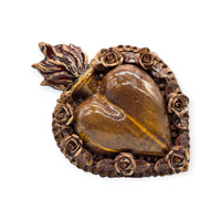 Ex voto cuore sacro con rose a rilievo