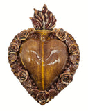 Ex voto cuore sacro con rose a rilievo