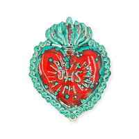 Ex Voto Cuore Sacro in ceramica artigianale, cm 17 x 15