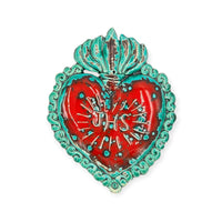 Ex Voto Cuore Sacro in ceramica artigianale, cm 17 x 15