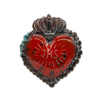 Ex Voto Cuore Sacro in ceramica artigianale, cm 17 x 15