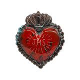 Ex Voto Cuore Sacro in ceramica artigianale, cm 17 x 15