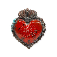 Ex Voto Cuore Sacro in ceramica artigianale, cm 17 x 15