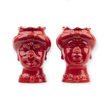 Coppia Teste di moro in rosso lucido h cm 13