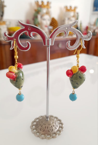 Orecchini Siciliani Fico d'India in ceramica smaltata