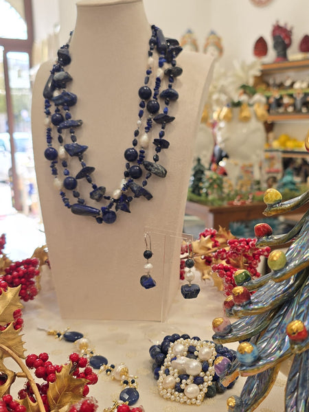 Collana e orecchini lapislazzuli e perle naturali