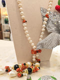 Collana lunga perle, onice e corallo