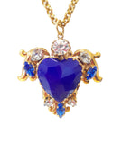 Collana con ciondolo ex voto cuore sacro con cristalli blu