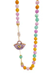 Collana lunga con agate colorate e coffa siciliana in ceramica