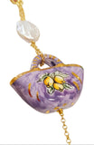 Collana lunga con agate colorate e coffa siciliana in ceramica