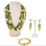 Set collana, bracciale e orecchini con tormalina verde