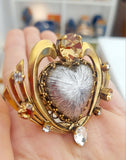Anello con cuore argentato e cristalli