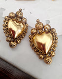 Orecchini cuore sacro in ottone antichizzato con chiusura a clip