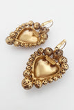 Orecchini cuore sacro in ottone antichizzato con chiusura a clip