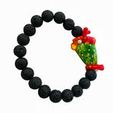 Bracciale in Pietra Lavica grezza e Fico d'India in Ceramica di Caltagirone