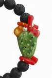 Bracciale in Pietra Lavica grezza e Fico d'India in Ceramica di Caltagirone