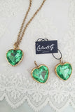 Set collana e orecchini con cuore in cristallo verde brillante