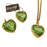 Set collana e orecchini con cuore in cristallo verde brillante