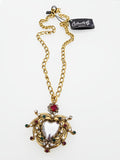 Collana cuore sacro ex voto con cristalli e perle