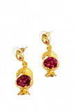 Set collana e orecchini con melograno in metallo dorato e cristalli rossi
