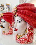 Coppia teste di moro con turbante rosso e oro