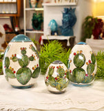 Uova pasquali in Ceramica madreperlati, decoro fico d'India, 3 misure
