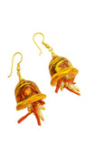 Orecchini campanella in ceramica con corallo e perle