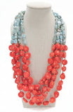 Set completo orecchini e collana a più fili in larimar e corallo