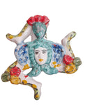 Trinacria da muro in ceramica di Caltagirone dipinta a mano. Cm 14