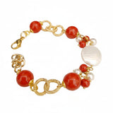 Bracciale maglia con perla maiorca e perle rosse