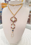 Collana con 3 pendenti, cristallo bianco centrale e colorati