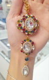 Collana con 3 pendenti, cristallo bianco centrale e colorati