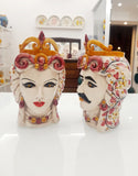 Coppia Teste di Moro h 17 cm in ceramica di Caltagirone, varie opzioni