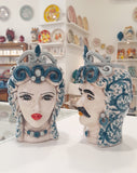 Coppia Teste di Moro h 17 cm in ceramica di Caltagirone, varie opzioni