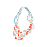 Collana 3 fili pasta turchese con coralli e perle