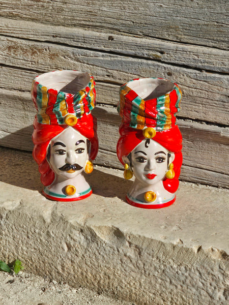 Teste di moro con turbante rosso h cm 17