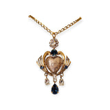 Collana cuore sacro ex voto con cristalli blue montana e gocce pendenti