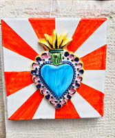Mattonella in ceramica con ex voto cuore sacro