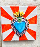 Mattonella in ceramica con ex voto cuore sacro