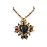 Collana croce e cuore sacro ex voto in ottone con smalto nero fume'