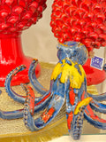 Polpo in ceramica blu giallo e rosso