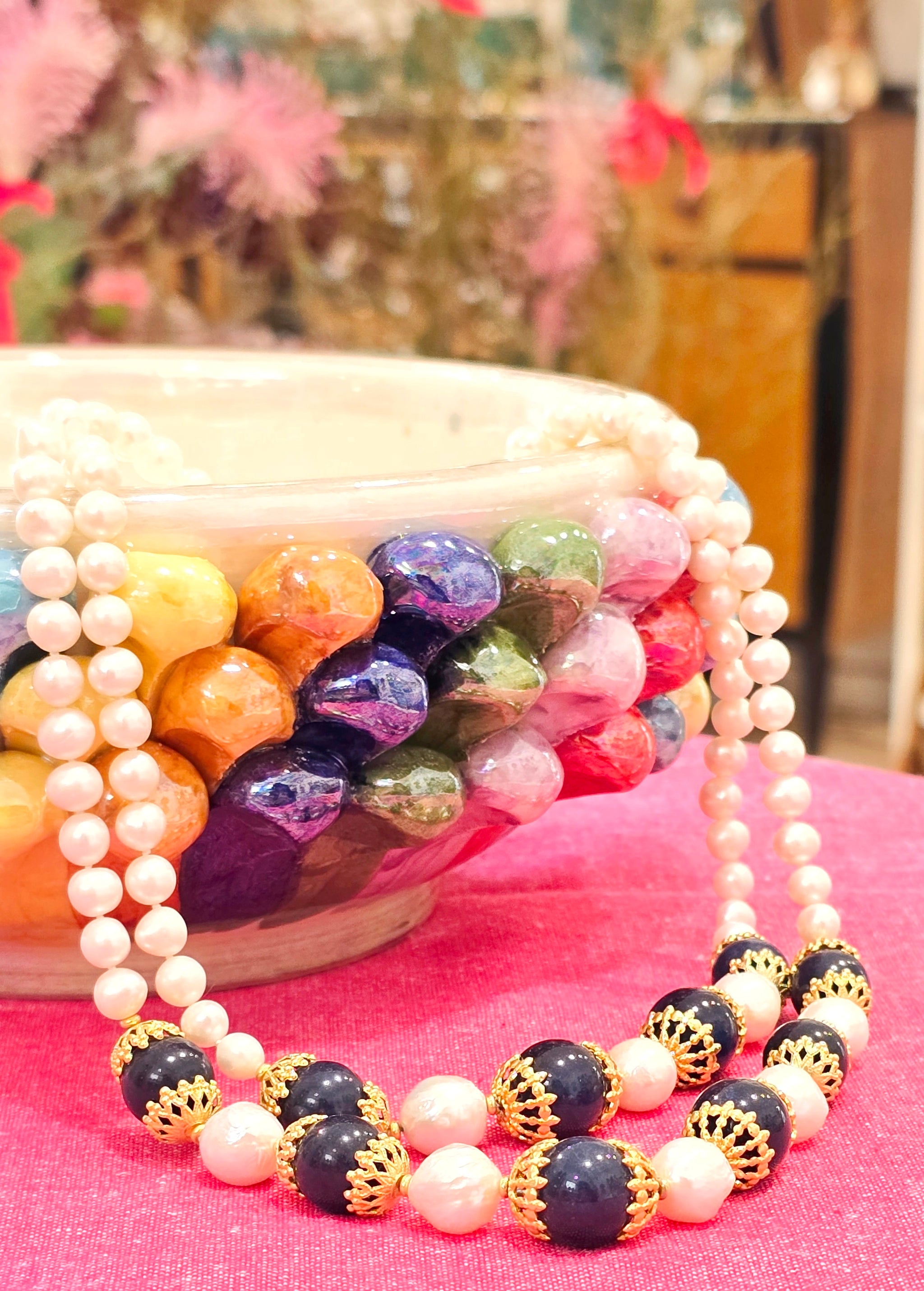 Collana Con Zaffiro Blu Ovale E Tre Diamanti In Oro Bianco - Foto 2