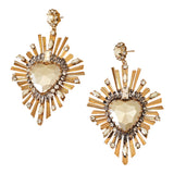 Grandi orecchini cuore sacro ex voto con raggi dorati