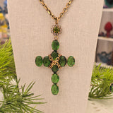 Collana e Orecchini Croce in cristallo verde smeraldo