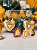 Orecchini cuore sacro ex voto dorato con perno in cristallo brillante